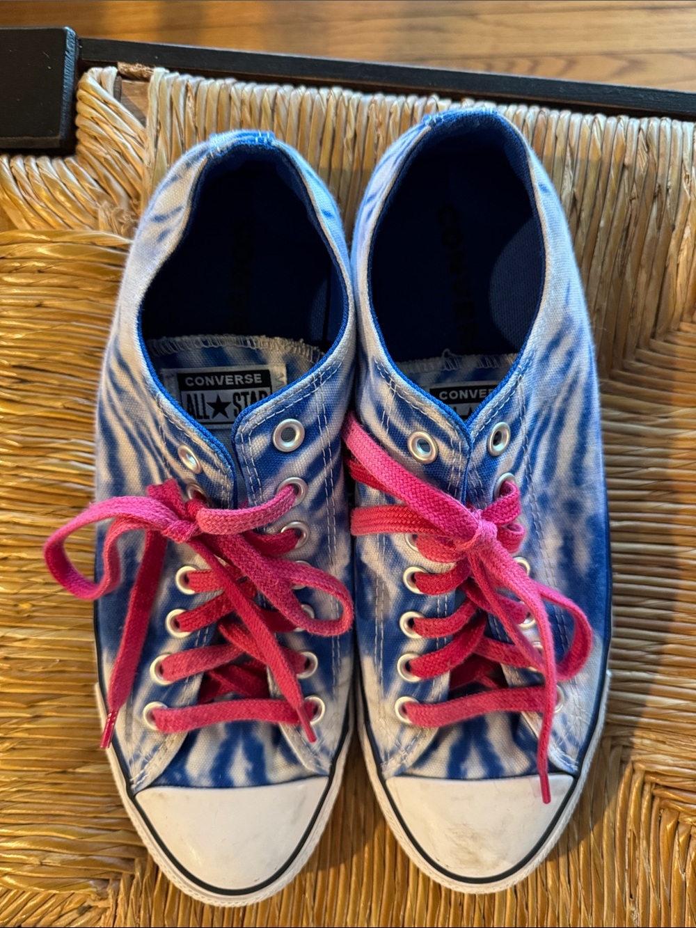 Converse Blue Tie-Dye Canvas Sneakers with Pink Laces